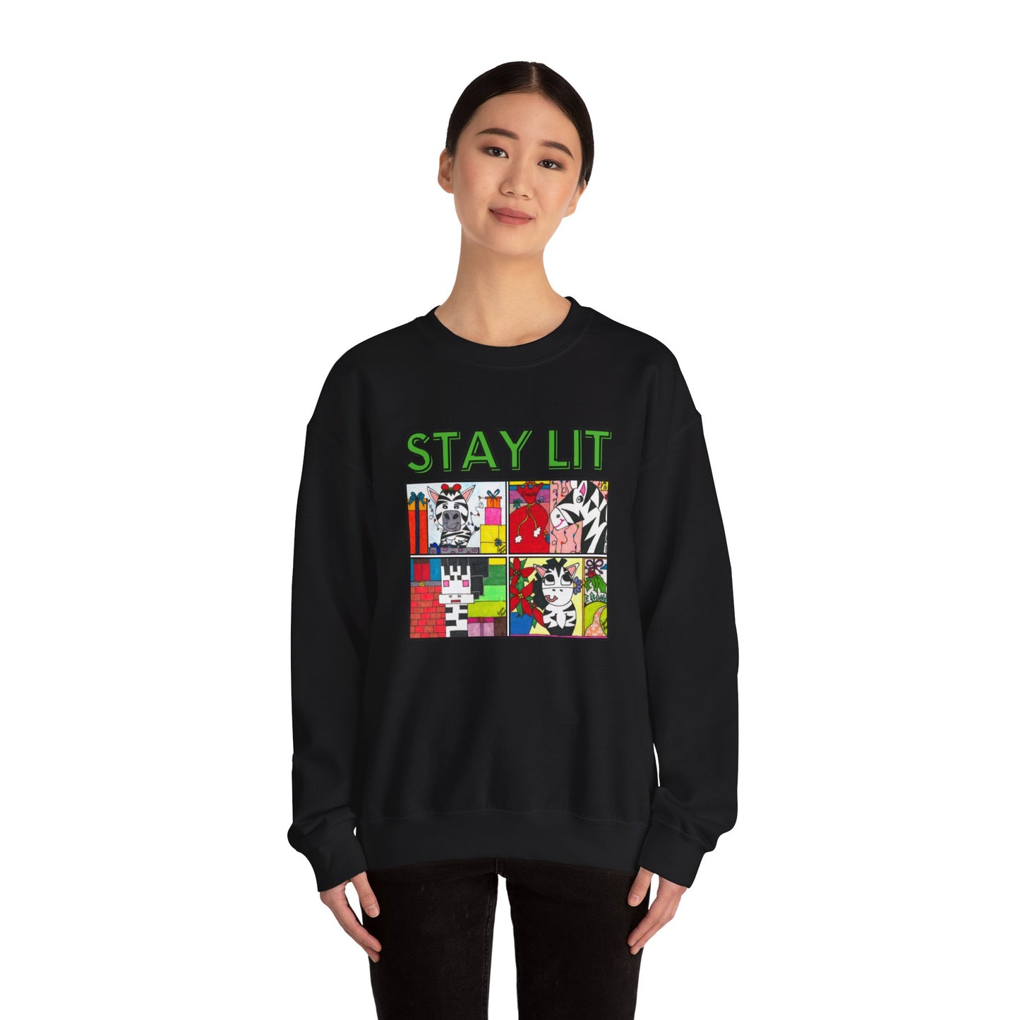 Stay Lit Holiday Zebra- Unisex Heavy Blend™ Crewneck Sweatshirt