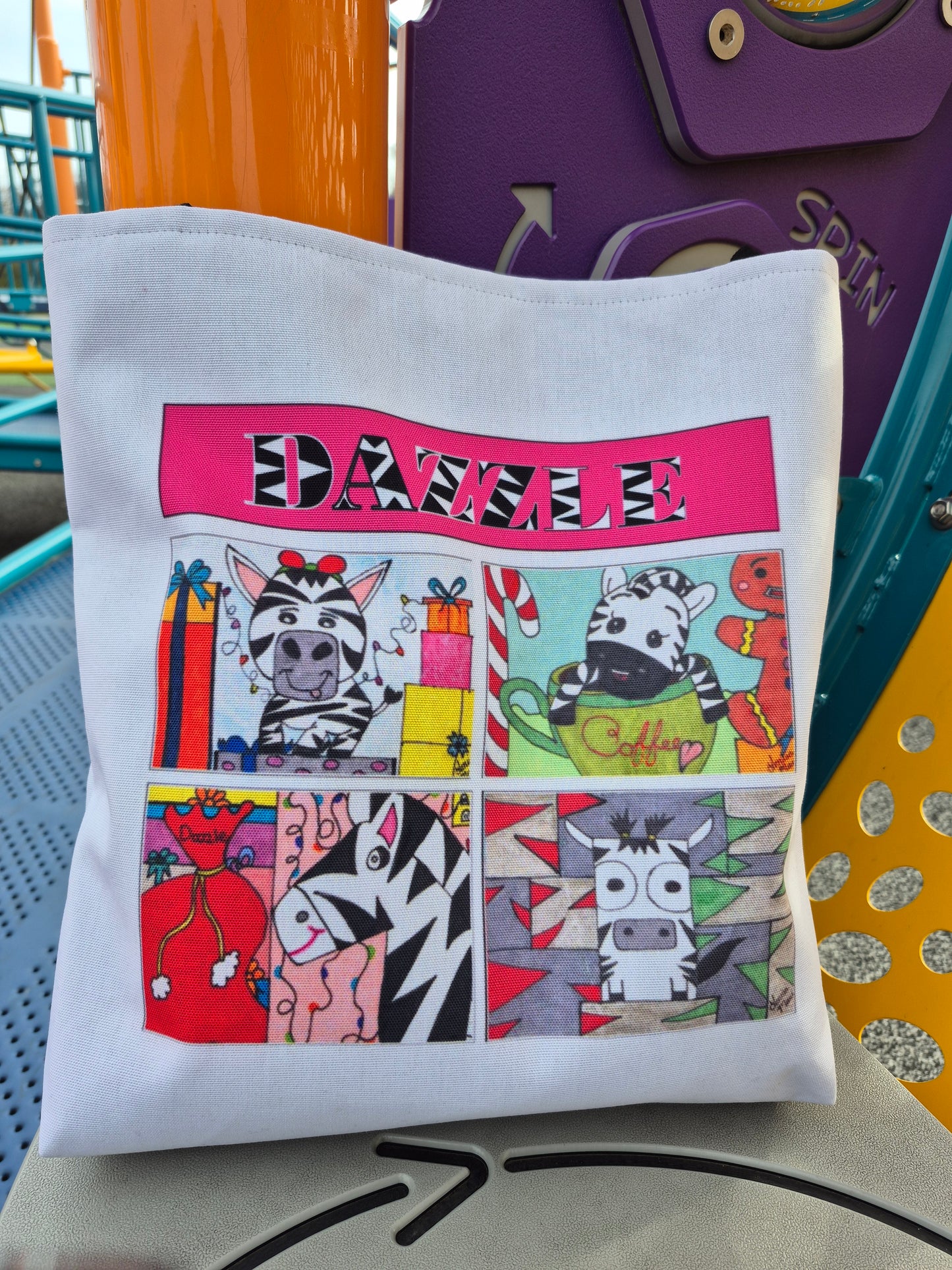 Dazzle Zebra Holiday Tote Bag