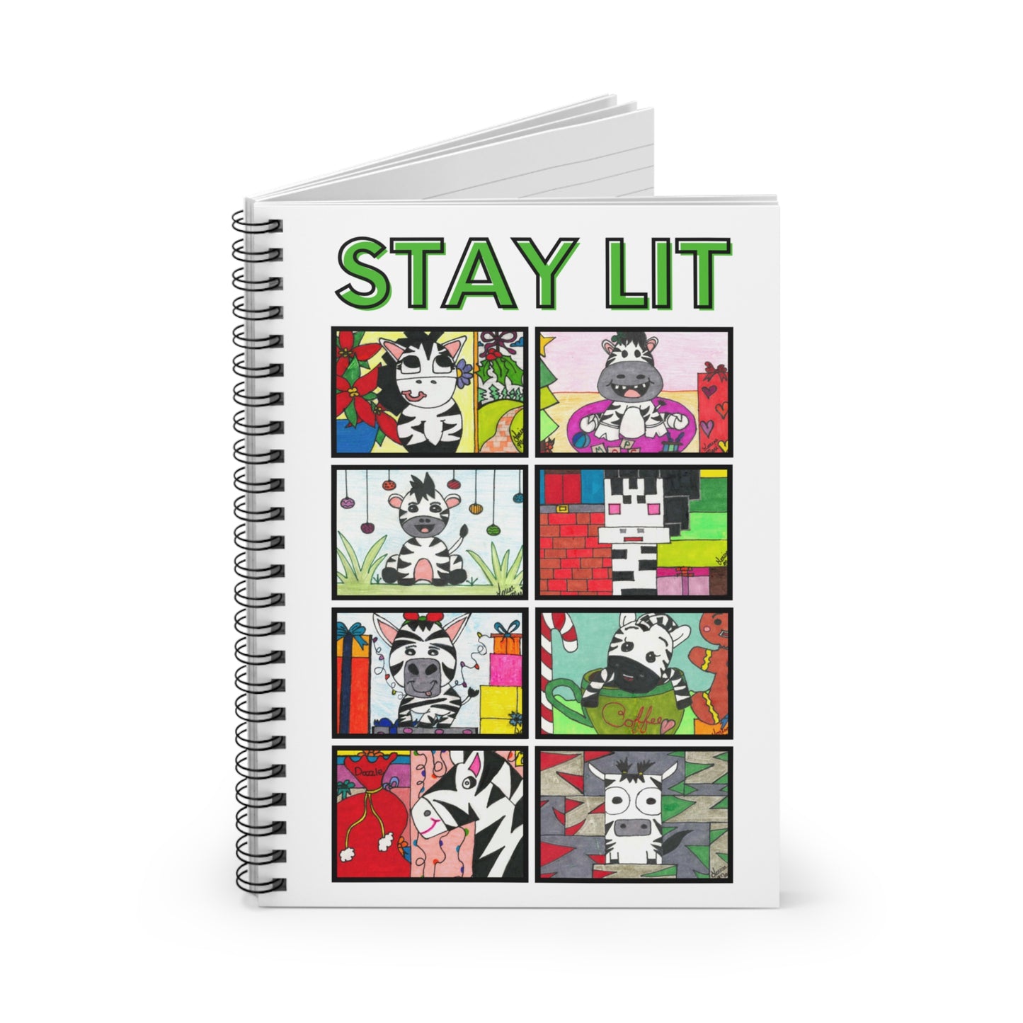 Zebra Stay Lit Holiday: Spiral Notebook (Ruled Line)